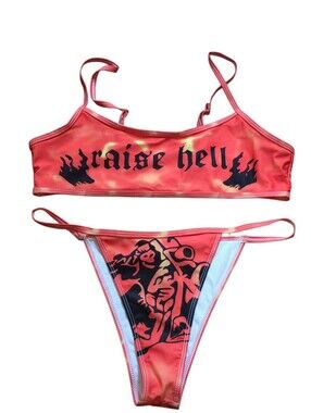 "Raise Hell" NWOT Flaming 2-Piece Swimsuit Bikini Size XL